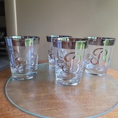LOT 4 Band Platinum DOF Old Fashioned Glass Monogram Letter B Dorothy Thorpe