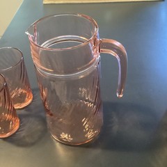 ARCOROC CRISTAL Rosaline Pink Pitcher and 4 Glasses France Swirl Pattern