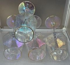 Set of 4 Hammer Pattern Pearl Luster 9.24” Wine / Water Goblet Crystal