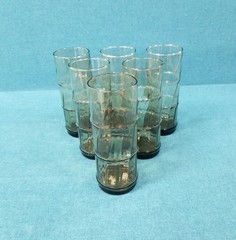 VTG Set of 6 Libbey Bamboo Bash Tiki 7» Glass Tumblers Smoky Tawny