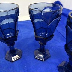 Vtg. Set of 4 Fostoria Virginia Dark Cobalt Blue Claret Wine Goblet 6 5/8″ NICE!