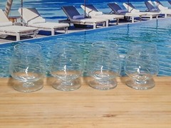 4 Tiny Clear Leaf Etched Brandy Style Cordial Glasses
