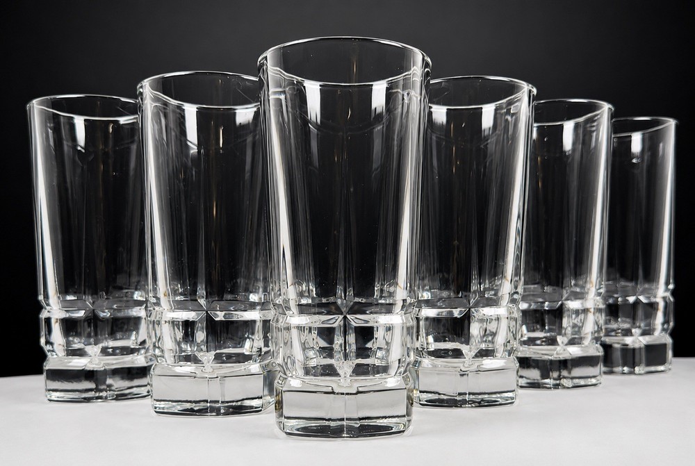 Vintage Set of 6 Libbey Squire Highball Tumbler Glasses Heavy Square Base 16 oz