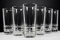 Vintage Set of 6 Libbey Squire Highball Tumbler Glasses Heavy Square Base 16 oz