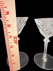 PAIR Crystal Stemmed Glasses 3”D x 5.5”H & 5.65″H Cut Glass Drinkware Barware