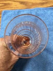 Vintage/antique Etched Pink Depression Optic panel Glass 6 1/2” Stemmed Wine