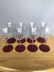 VTG Hand Blown Clear Optic Cut Crystal Cordial Glass Ruby Red Footed Floral Etch