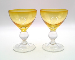 Italian Yellow Art Deco Design Cordial Glasses with Clear Ball Joint Stem (5)
