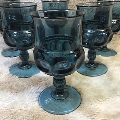 Vintage Indiana Glass Riviera Blue Kings Crown Thumbprint 5.5” 8oz SET OF 6 EUC