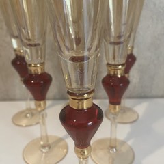 Vintage Pier 1 Imports Amber Luster Red Jewel Champaign Flute 11.5” Set of 6