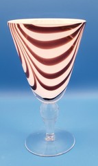 Blown Glass Goblet Heavy Wine Glass Cased Swirled White Aubergine 7″