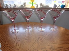 Martini Red Double Swirl Pier 1 Blown 7 1/2″ Art Glass – Set of 4