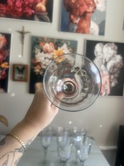 Set of 6 Iridescent Wine Glasses 9” Tall Clear Stem Rainbow Luster Goblets