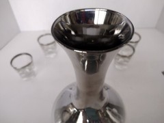 VTG MCM Queens Lusterware Silver Fade Decanter 4 shot glasses Dorothy Thorpe 8.7