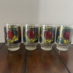 VTG Libbey Stained Glass Fruit Tumblers Glasses MCM 1970’s 4.75″ Set of 4