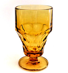 Anchor Hocking Georgian Glass Paneled Goblet Footed Tumbler Amber Gold 5.5″