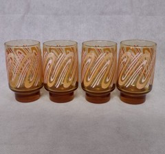 70’s Retro Orange Swirl Glasses Tumblers 4 Amber Glass 4.75″ Tall