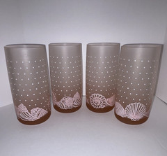 Set of 4 Vintage/Retro 12oz Coral/White Dotted Beach Tropical Glass Tumblers
