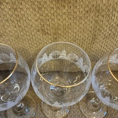 4 ARBY’S 8″ Wine Goblets Frosted Christmas Winter Snow Pine Trees Gold Rim #2