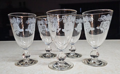 Vintage Libbey Queen Esther Etched White Rose 5″ Juice/Cocktail Glasses-Set of 5