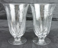 ANTIQUE SUNDAE/DESSERT FINE CUT GLASS OR CRYSTAL PAIR STEMWARE OPTIC BASE