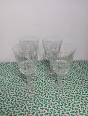 Vintage Set Of 4 Victoria Cut Knob Stem Wine Glasses 6.7/8″