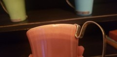 Vintage 3.5″ Set Of 3 Bauer Pottery Plainware Mug Cup Tumbler Metal Handles