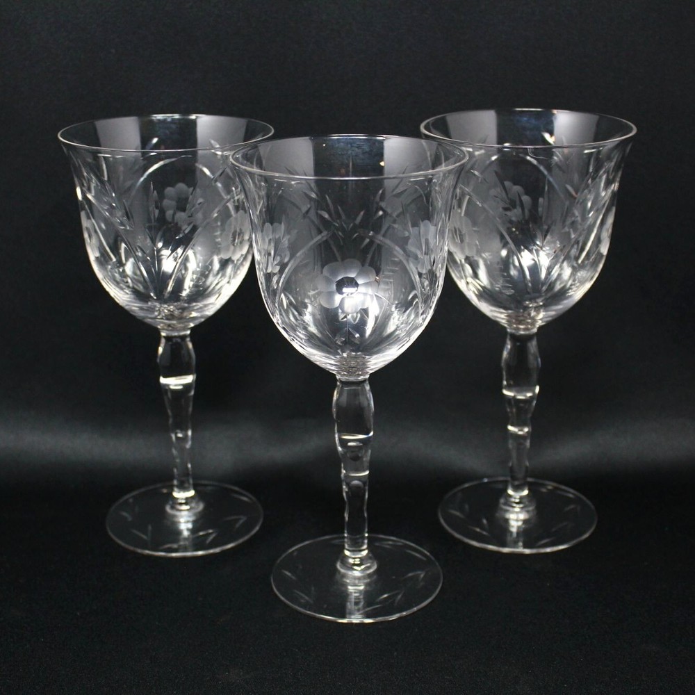 SET OF 3 GLASTONBURY LOTUS STEM 36 CUT 63 «FLORENCE» 7 1/4″ WATER GOBLETS