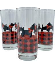 New Anchor Hocking 3 Highball Cocktail Glasses Fitz Scottie Dog Tartan Plaid
