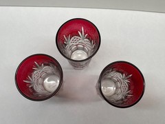 Lot of 3 Vintage Ruby Cut to Clear Cordial Glasses 4” or Candle Holders