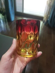 Flat tumbler Glass Diamond optic amberina Ruby Amber New England / Mt Washington