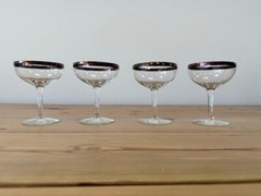 Vintage Bronzed Rimmed Set of 4 Champagne Glasses