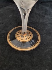 Moser Harrach Bohemian Art Nouveau Engraved Iris Gold Martini, Coupe, Champagne