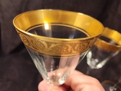 3 Tiffin Franciscan Glass Goblets Paneled Gold Band
