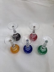 5 Lausitzer Crystal Cut To Clear Multicolor Grape Vine Hock Wine Glasses 5 1/4”