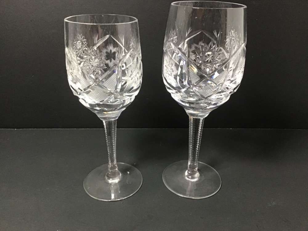 Crystal Etched with Stars & Fans Wine Glasses Set of 2