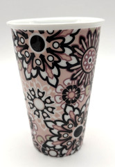 Him & Her Ceramic Coffee Tumbler Cups Lot of 2 NO LIDS Pink White Blue -EUC