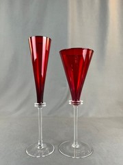 2 Union Street ASTA COLLECTION GARNET Red Fluted Champagne + Wine Glasses: MINT