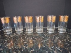 Heavy Gold Trim Encrusted Grapes Water Glass High Ball 6” Tall Lot Of 6