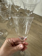 Set Of 7 Tiffin 14196-5 Optic Water Wine Glasses Vintage Etched Swag Design