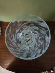 White & Green Swirl Art Glass Goblet, Decorated, 8.5 in Tall, 3.75 in Dia