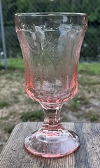 Vintage Indiana Glass Pink Footed Goblet Recollection/Madrid Pattern 6.5″ Tall