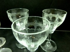 6 Vintage Bryce Crystal Sherry Liquor Cordial Glass Torch Etch # 415 Optic Bowl