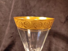 3 Tiffin Franciscan Glass Goblets Paneled Gold Band