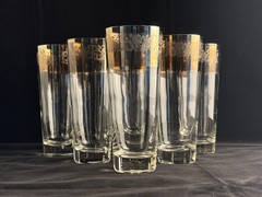 Vtg Dorothy Thorpe Silver Rim Tumblers Glasses w/ Flowers Design 14 oz Set of 6