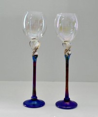 Pair of Bri’oni Hand Made Signed Numbered 12″ Iridescent Wine Glass NEW PERFECT