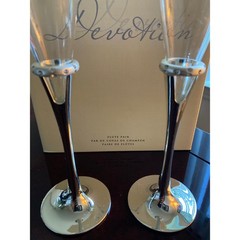 Pr Lenox Toasting Flutes Silver Stem Rhinestone Studded Band Wedding New Box