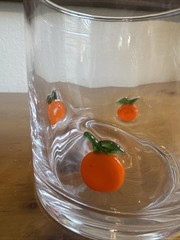Hand Blown Juice Lowball Cocktail Glass Tumbler Oranges/Peaches? Clear