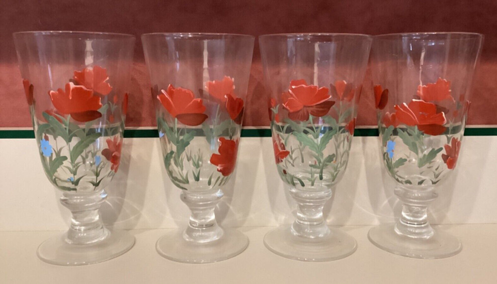 large hand painted stemmed juice glasses floral pattern 21 oz set of 4
