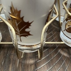 Vintage Libbey Gold Leaf High-ball Frosted Glasses 8-Piece Set – Metal Carrier